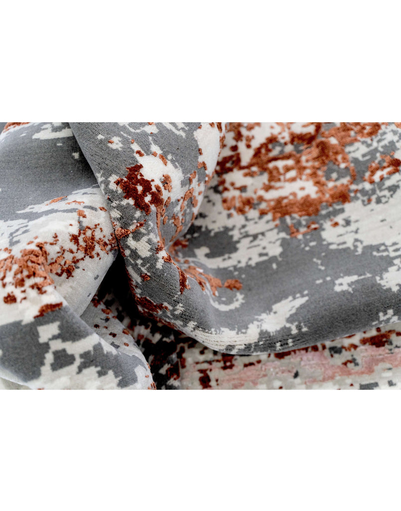 A S T O N - C H E R R Y luxury handmade rug by Cherom in grey and rust colors, crafted from New Zealand wool.