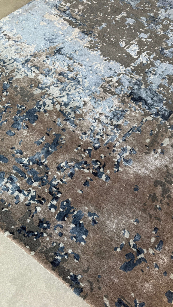 A U R A luxury handmade rug by Cherom in blue and brown New Zealand wool.