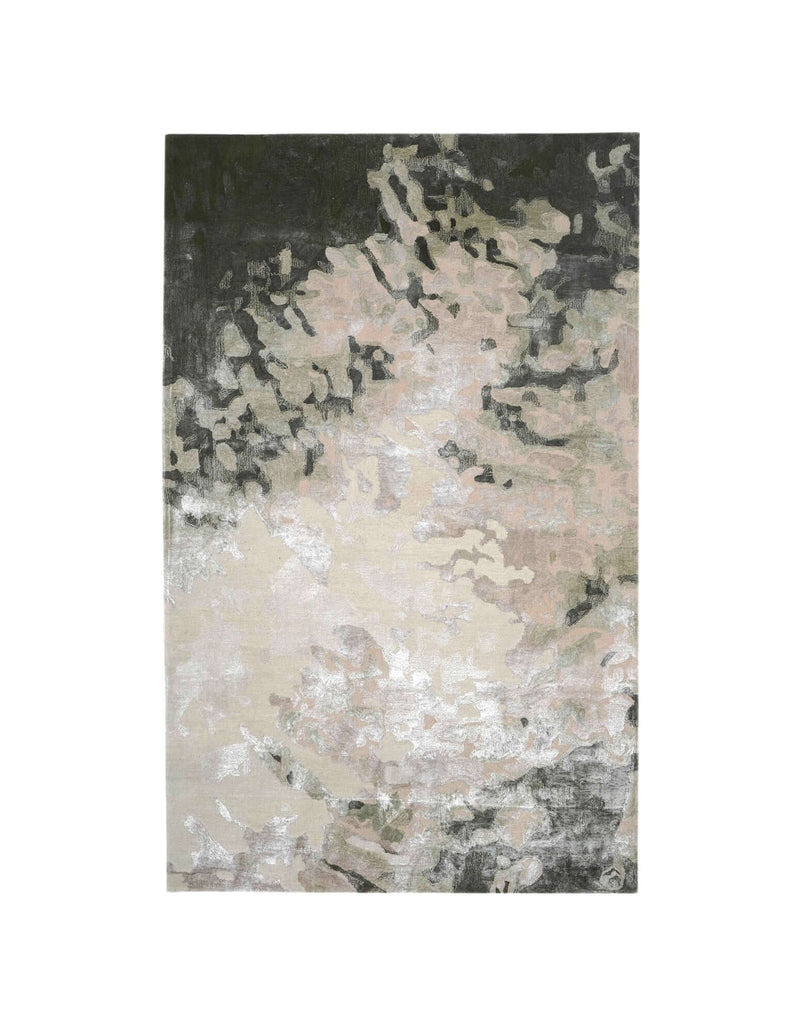 F O R E S T luxury handmade rug by Cherom in green, grey, beige, New Zealand wool, modern contemporary design.