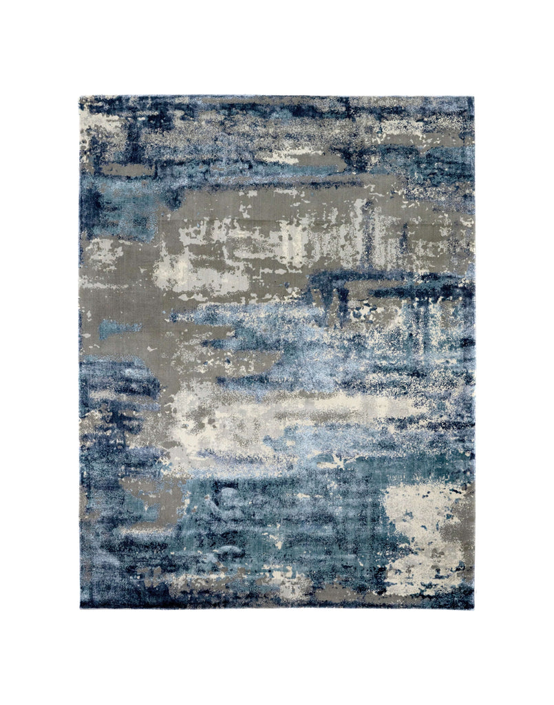 O Z A N  - B L U E luxury handmade rug by Cherom, modern design in New Zealand wool.