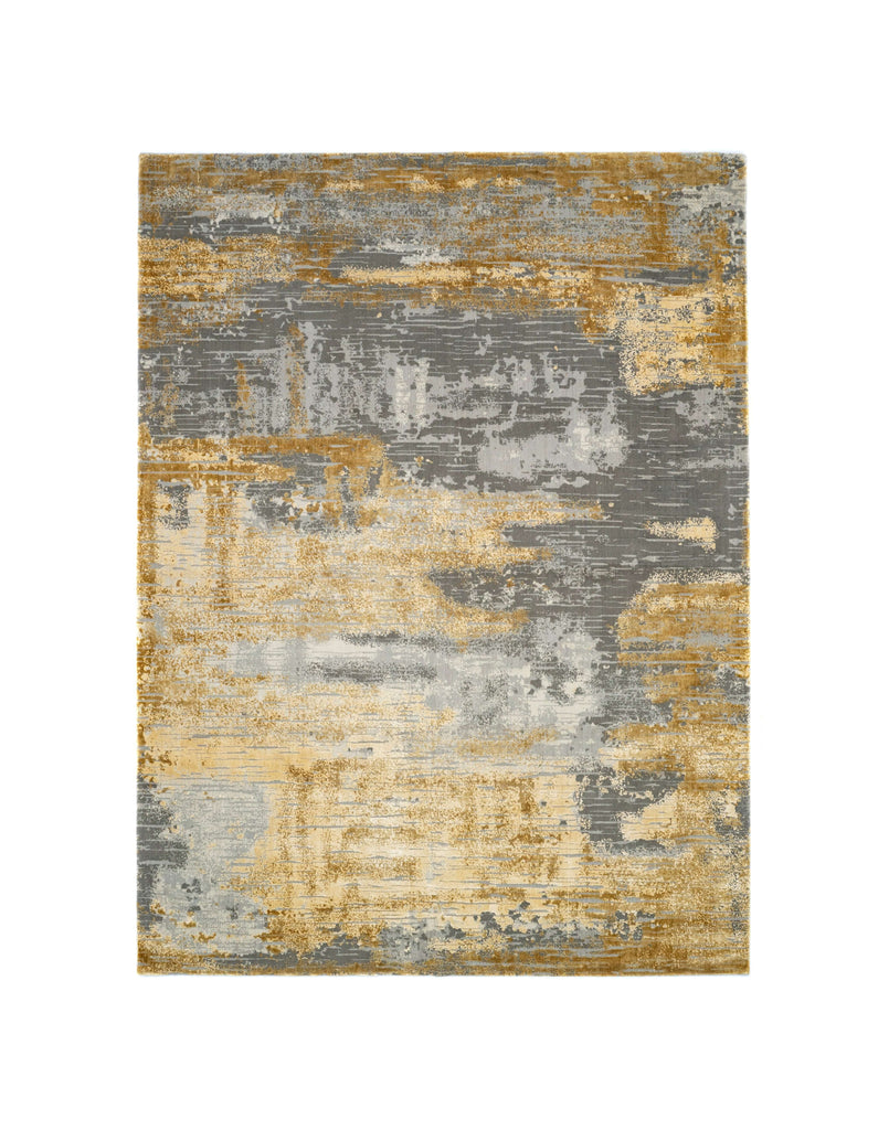 O Z A N - G O L D luxury handmade rug by Cherom, featuring a modern blend of grey and gold in New Zealand wool.
