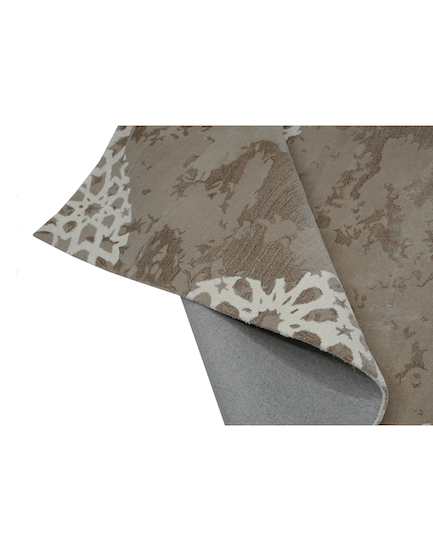 A R A B E S Q U E luxury modern rug by Cherom with intricate latticework and earthy beige tones.