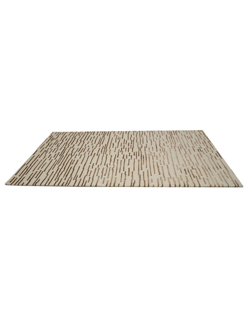 D A S H luxury modern rug by Cherom, featuring dynamic horizontal lines in warm brown on a soft beige background.
