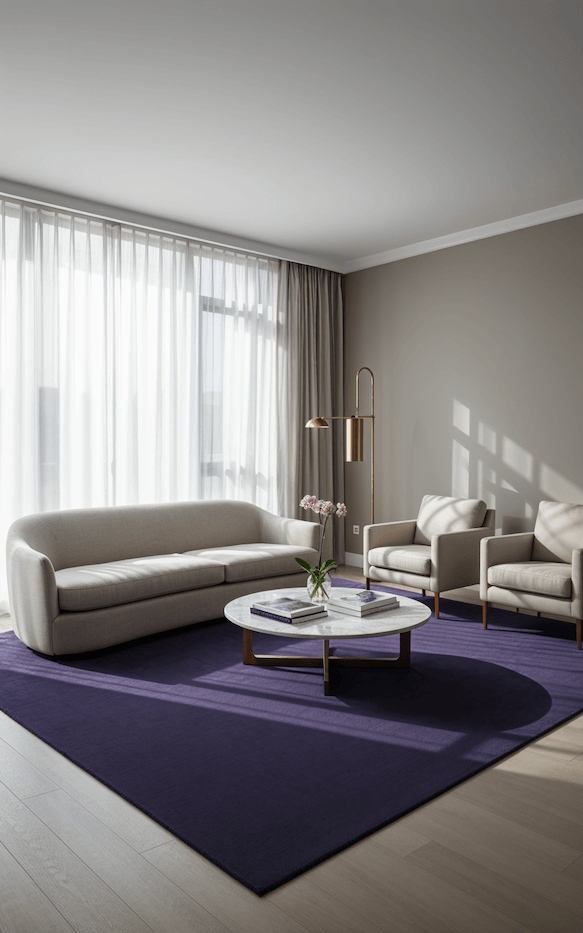 I C O N - P U R P L E luxury modern rug by Cherom in a stylish contemporary living room.