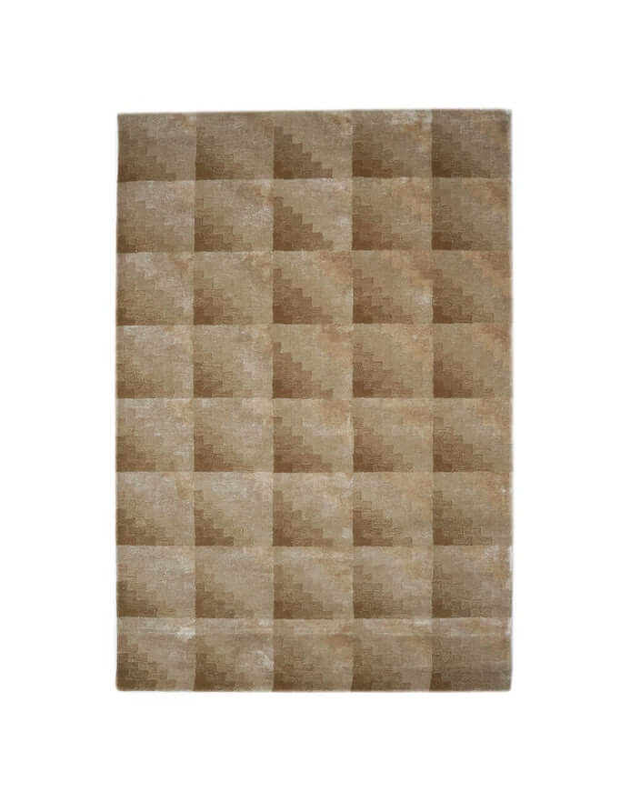 T E R R A luxury modern rug by Cherom, featuring a stepped gradient pattern in earthy beige tones.
